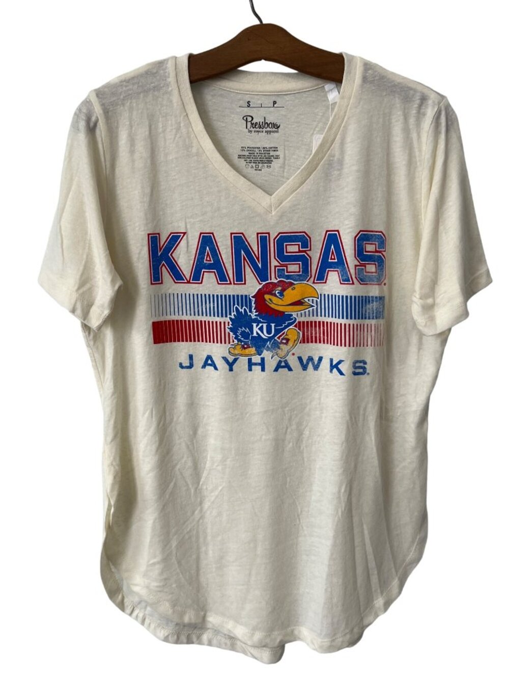 Royce Apparel Pressbox Graphic Tee Small Kansas Jayhawks Short Sleeve Cream NEW